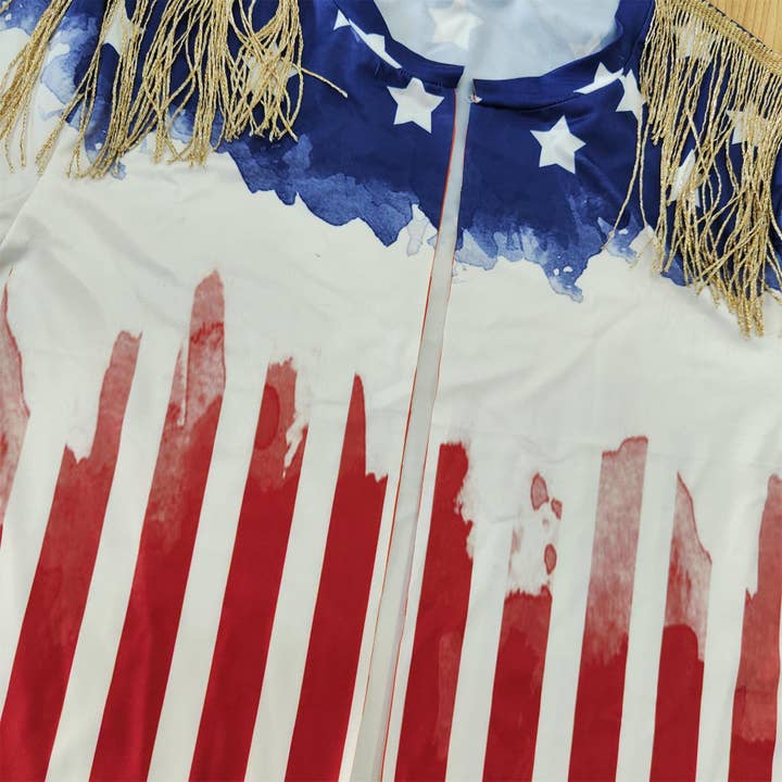 MB Fashion Wholesale - Wholesale Blouse - Women's - MB FASHION Patriotic Tie Front Crop Fringe Sleeves 2017LY4