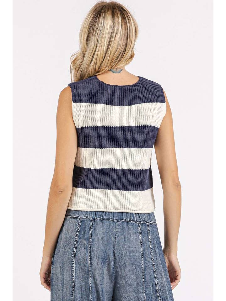 mittoshop - Wholesale Sweater Vest - Women's - STRIPED V-NECK CROPPED SWEATER VEST TOP35