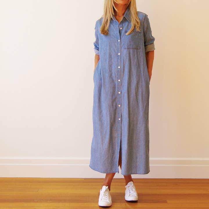 Belle - Chambray Blue Cotton Denim Dress for wholesale by Who's Charlie