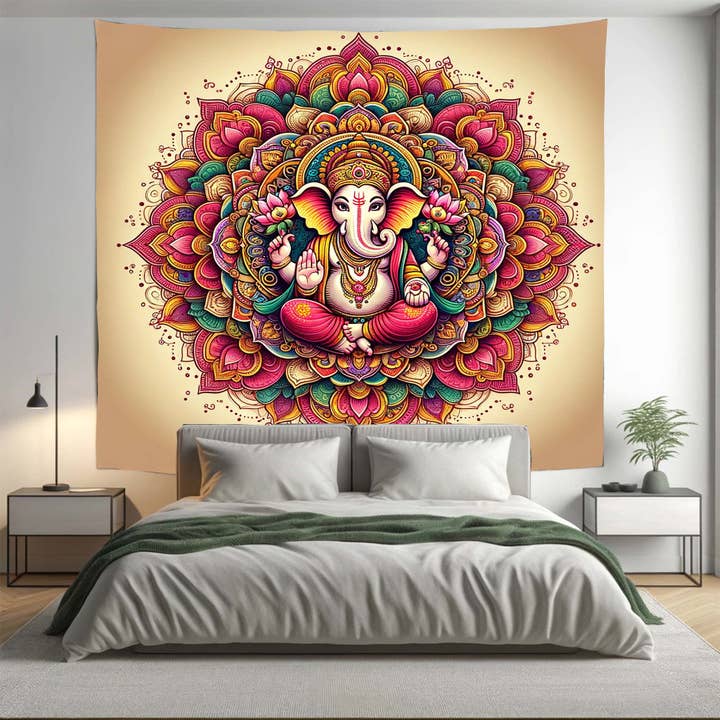 Adore India - Wholesale Tapestry/textile - Bohemian Hindu GOD Ganesha Mandala Tapestry Psychedelic Wall Hanging Boho Decor