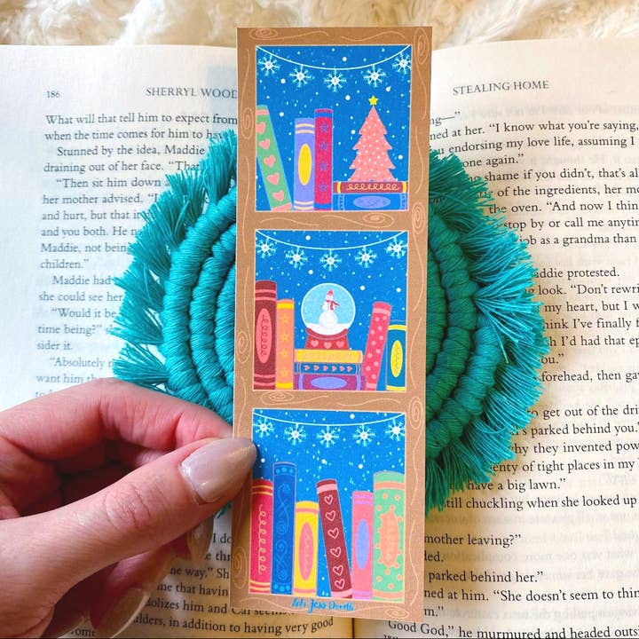 Winter Bookshelf | Bookmark for wholesale by Let's Jess Doodle