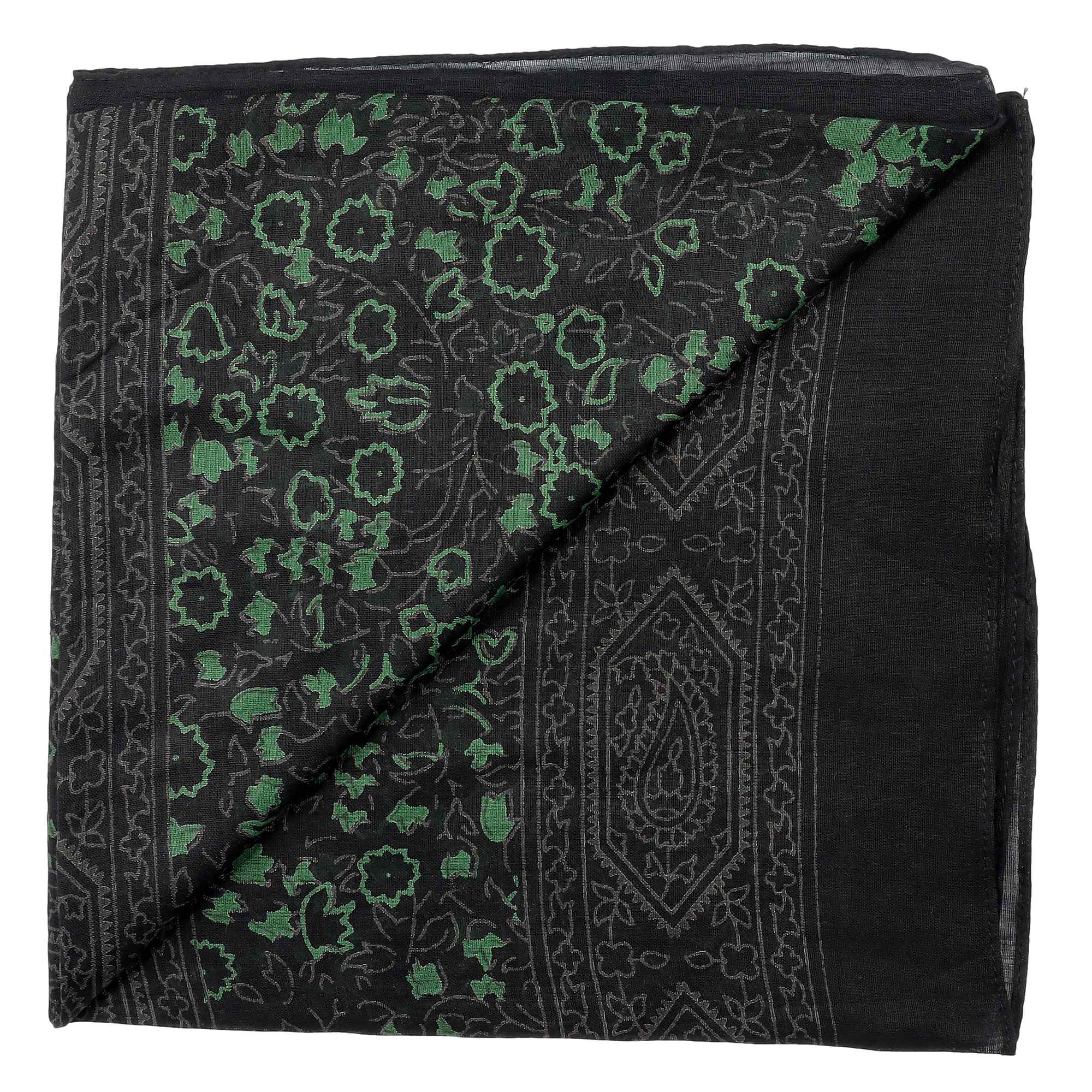 Tribal Trade GmbH - Wholesale Scarf - Unisex - Cotton cloth Indian pattern 1 black gray flowers green3