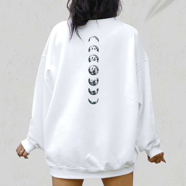 P E T I T R U E - Wholesale Graphic Sweatshirt - Women's - Moon Sweatshirts for Women Celestial Moon Phases Crewneck