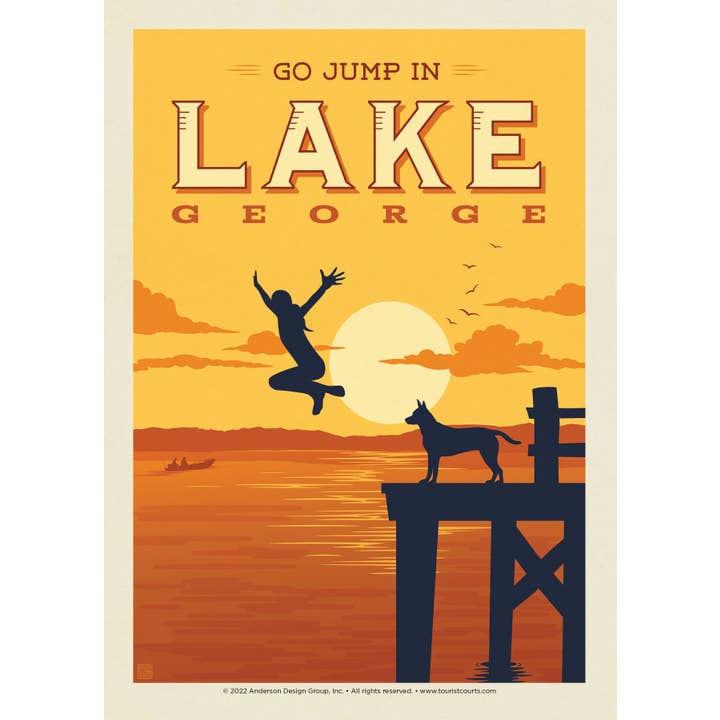 Jump In Lake George CA Postcard for wholesale by Tourist Courts