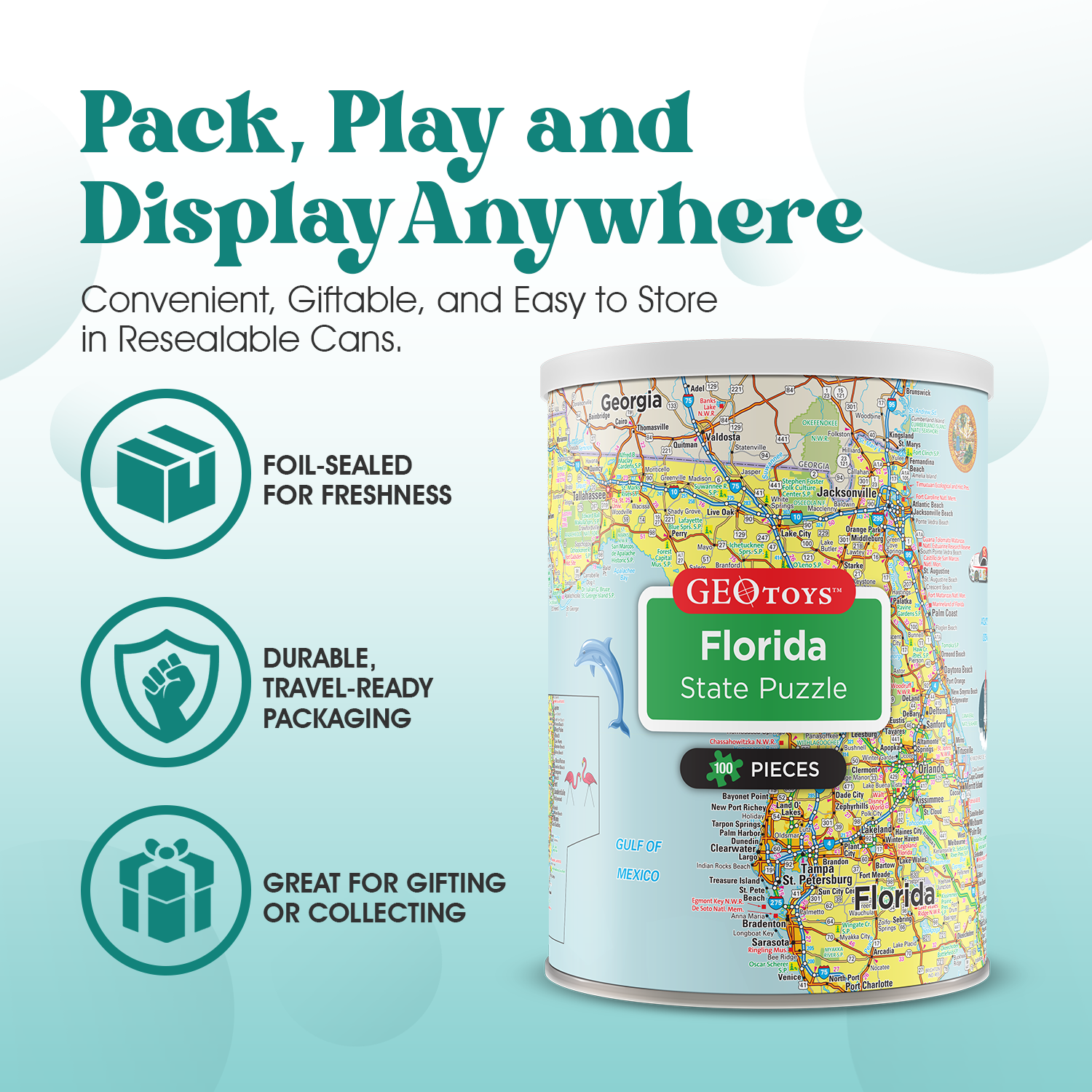 Geotoys - Wholesale Puzzle - Kids - Geotoys 100 Piece Mini Puzzle - Florida2