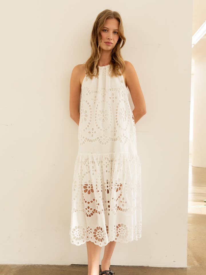 JOD1143 Elegant Eyelet Maxi Dress for wholesale by Heyson