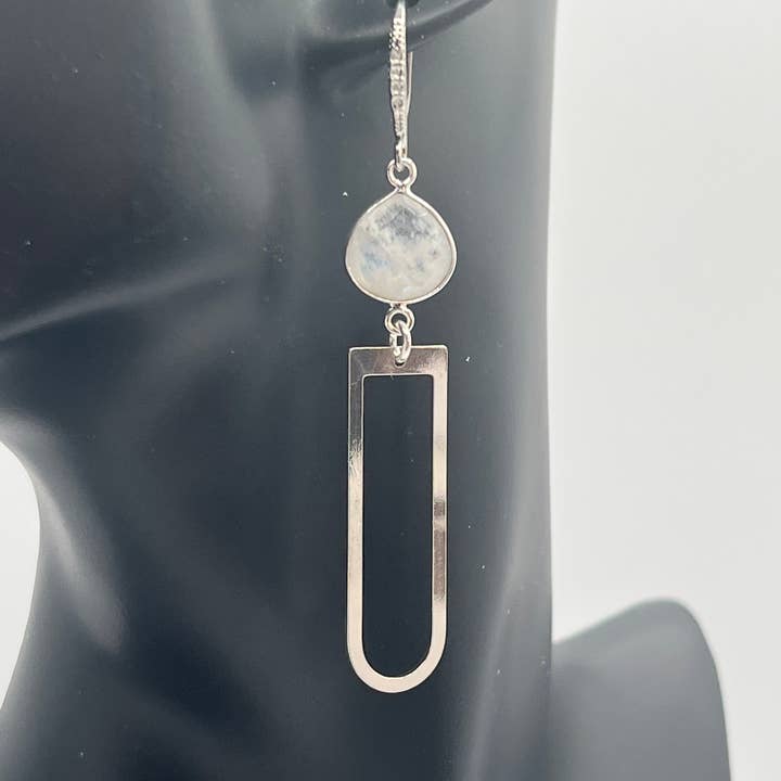 Pendiente de Piedra Preciosa/Clip de Papel de Plata, Corazón de Piedra Lunar Arcoíris para venta al por mayor de Ritzy Roxx