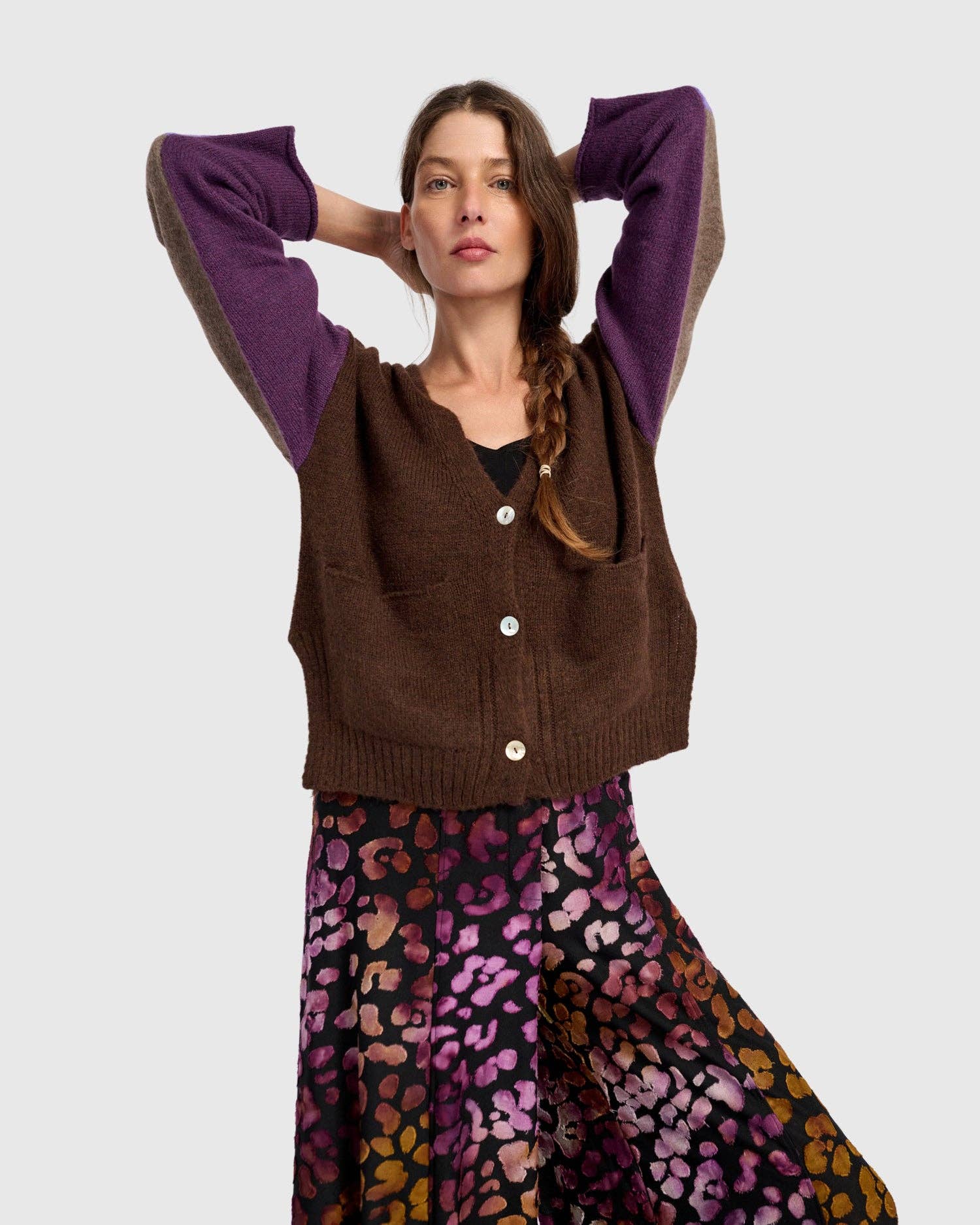 MIX Finch Cardigan, Brown/Purple for wholesale on Faire7