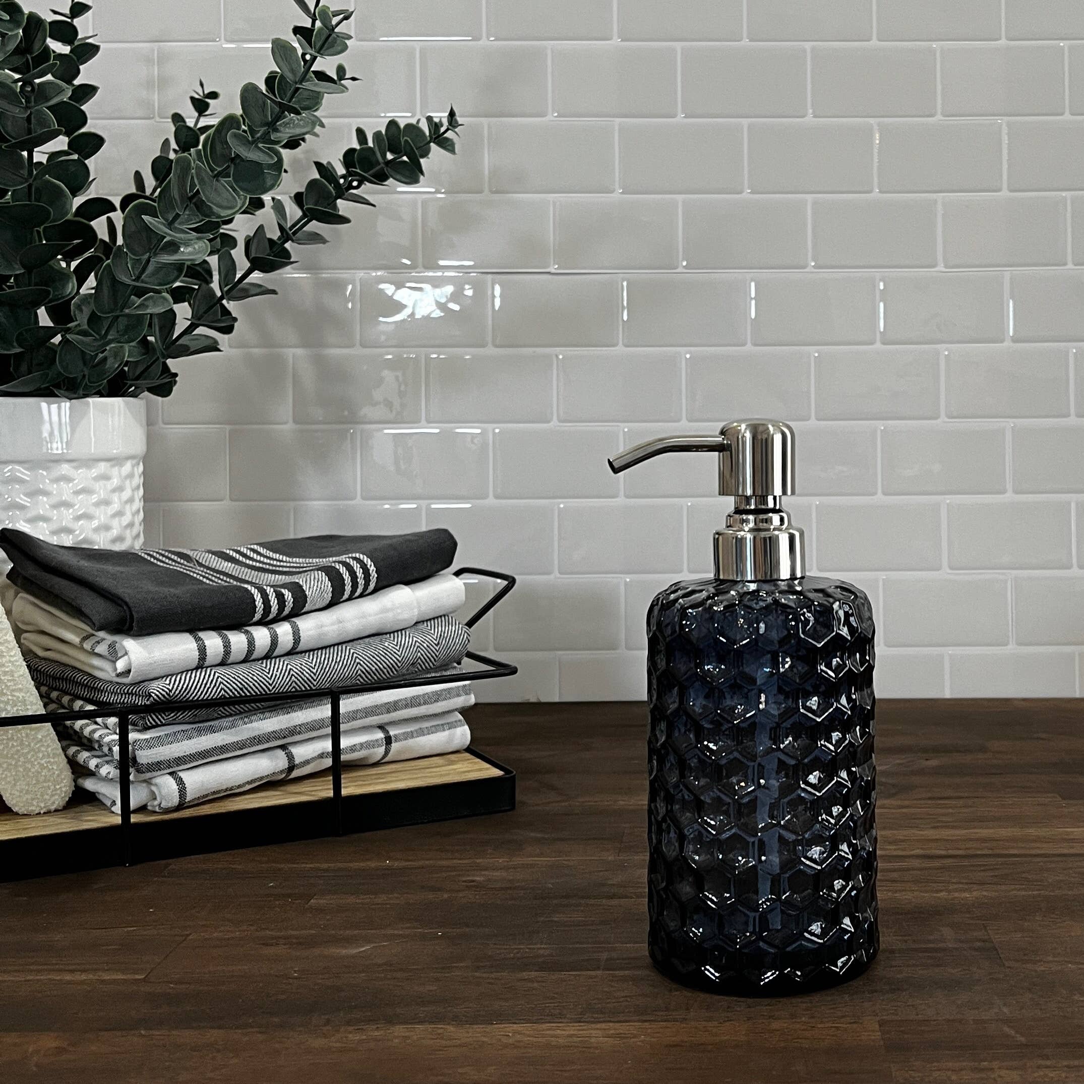 The Bottle Shoppe - Wholesale Soap Dispenser - 14oz Honeycomb Glass Soap Dispenser bottles with metal pumps6