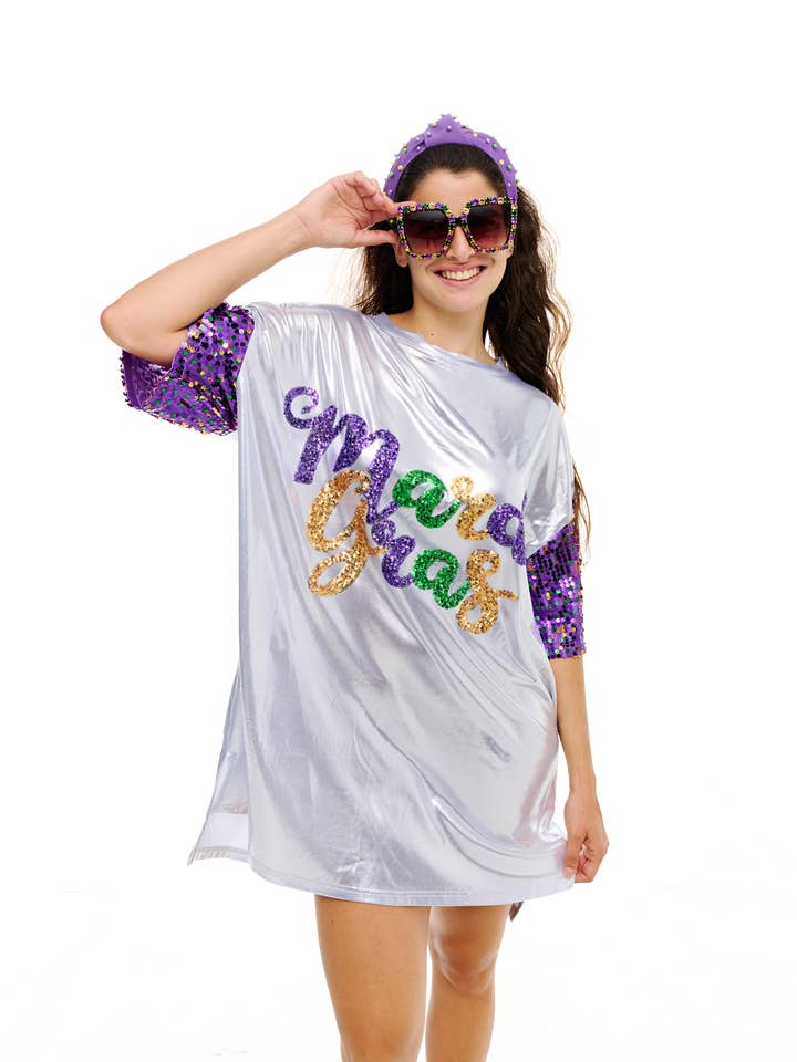 SongLily - Wholesale Dress - Women's - Mardi Gras sparkle/metallic T-shirt dress