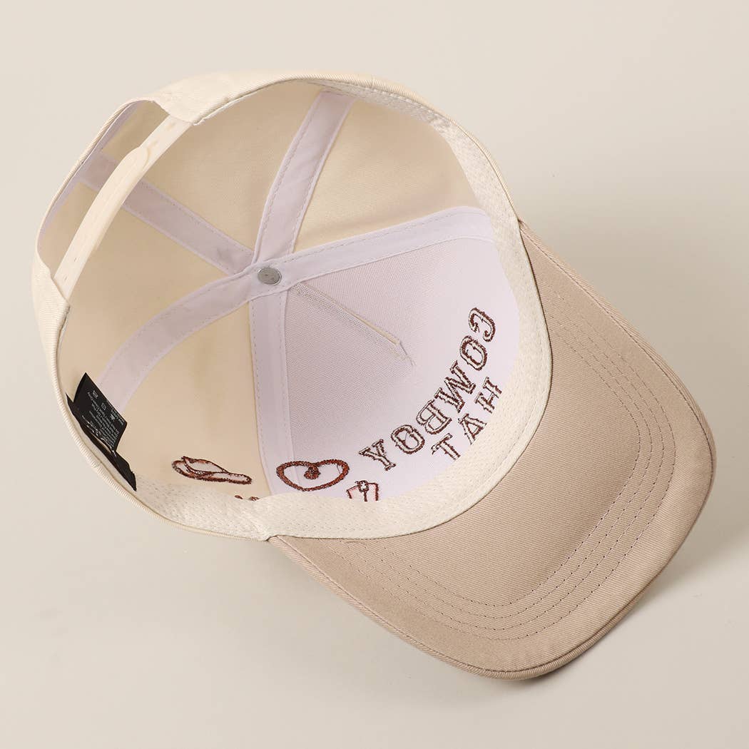 Beige Cappellino Trucker con Ricamo Cuore di Cactus e Cappello da Cowboy in vendita all'ingrosso su Faire6