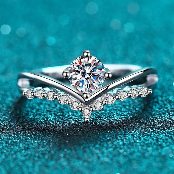 Four-Prong Moissanite Engagement Ring in 925 Sterling Silver for wholesale by Perimade & Co. LLC