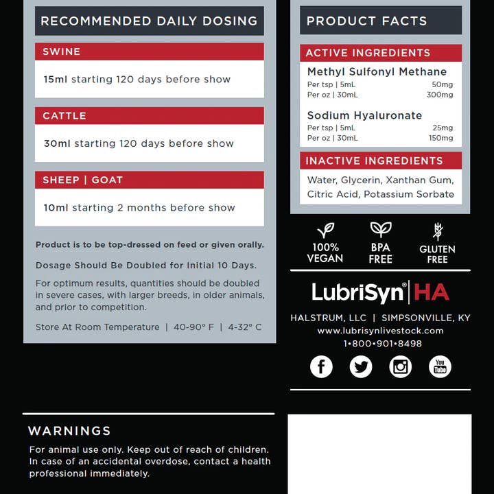 LubriSyn - Wholesale Pet Supplement - Cat/Dog - LubriSynHA Plus MSM Joint Supplement for Livestock