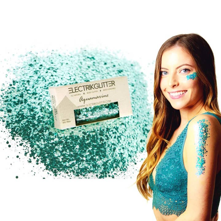 Aquamarine Biodegradable Body Glitter for wholesale by Electrik Glitter