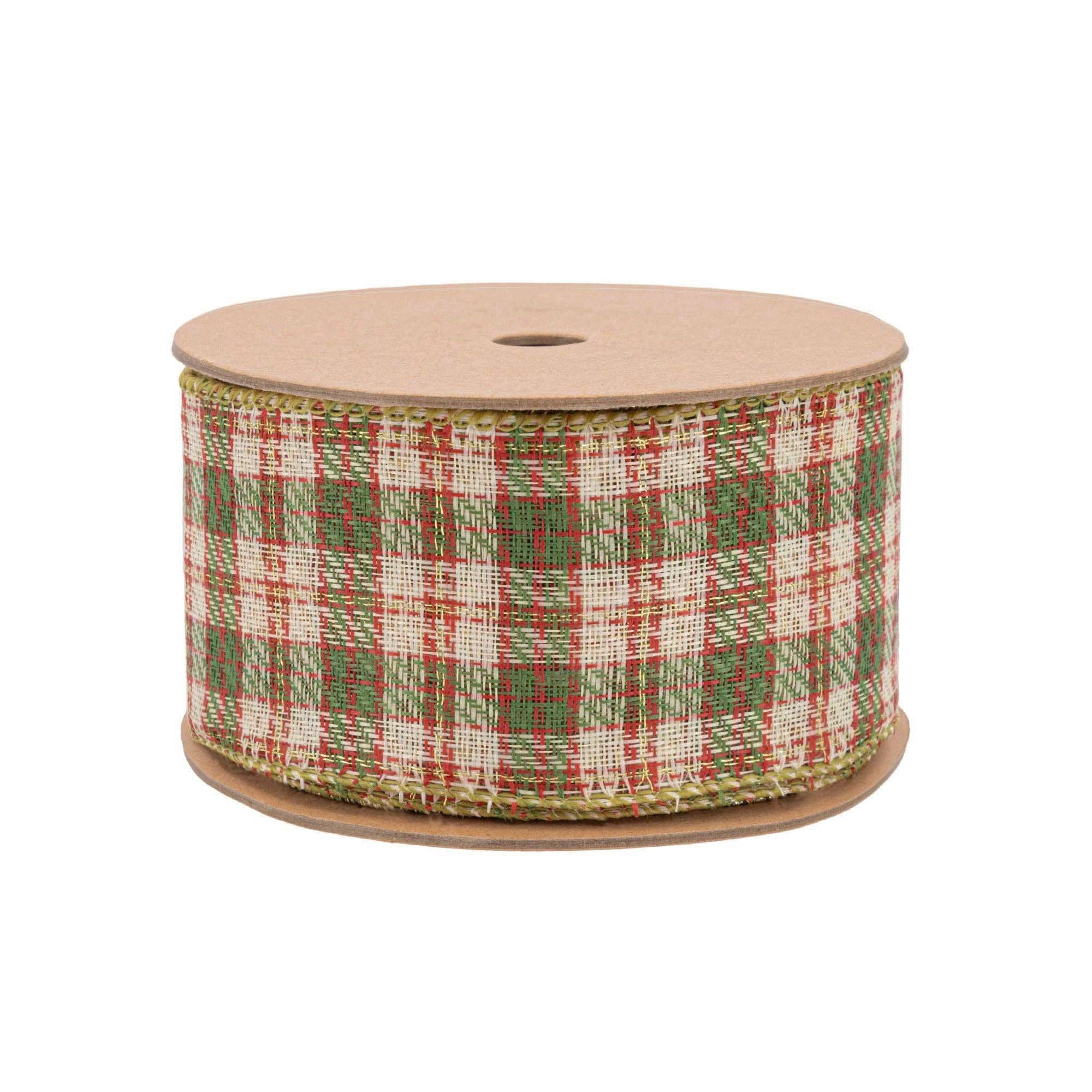 LA Ribbons Wholesale - Wholesale Ribbon - Gift Wrapping - 2 1/2" Wired Ribbon | White/Red/Green Plaid | 10 Yard Spool1