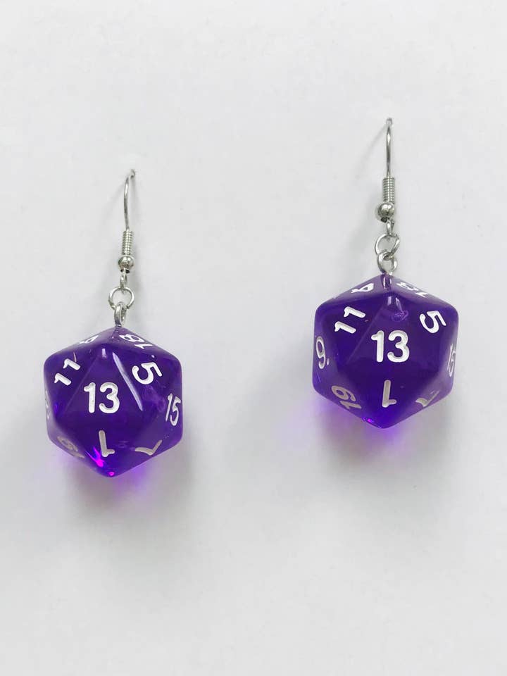 Orecchini a dadi viola D20, orecchini Gamer TRASPARENTI per la vendita all'ingrosso da parte di SimpleNGreat