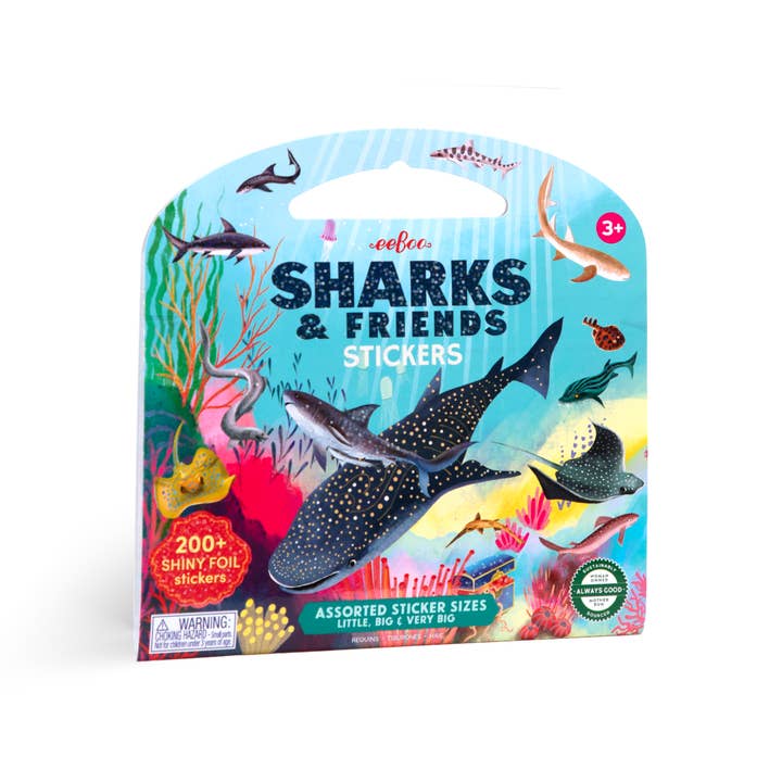 eeBoo - Wholesale Sticker - Kids & Baby - Sharks & Friends Shiny Stickers