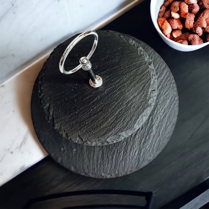 Gia Roma – wholesale Serving tray – Slate Tiered Trays with Handle, Natural Stoneware Handmade24