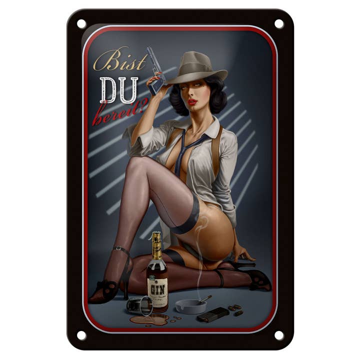 Metal sign 12x18 cm are you ready lady spy with hat for wholesale by Femer