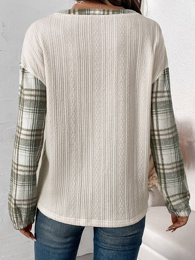 Apricot Raglan Plaid Colorblock Fall Long Sleeves Top for wholesale on Faire