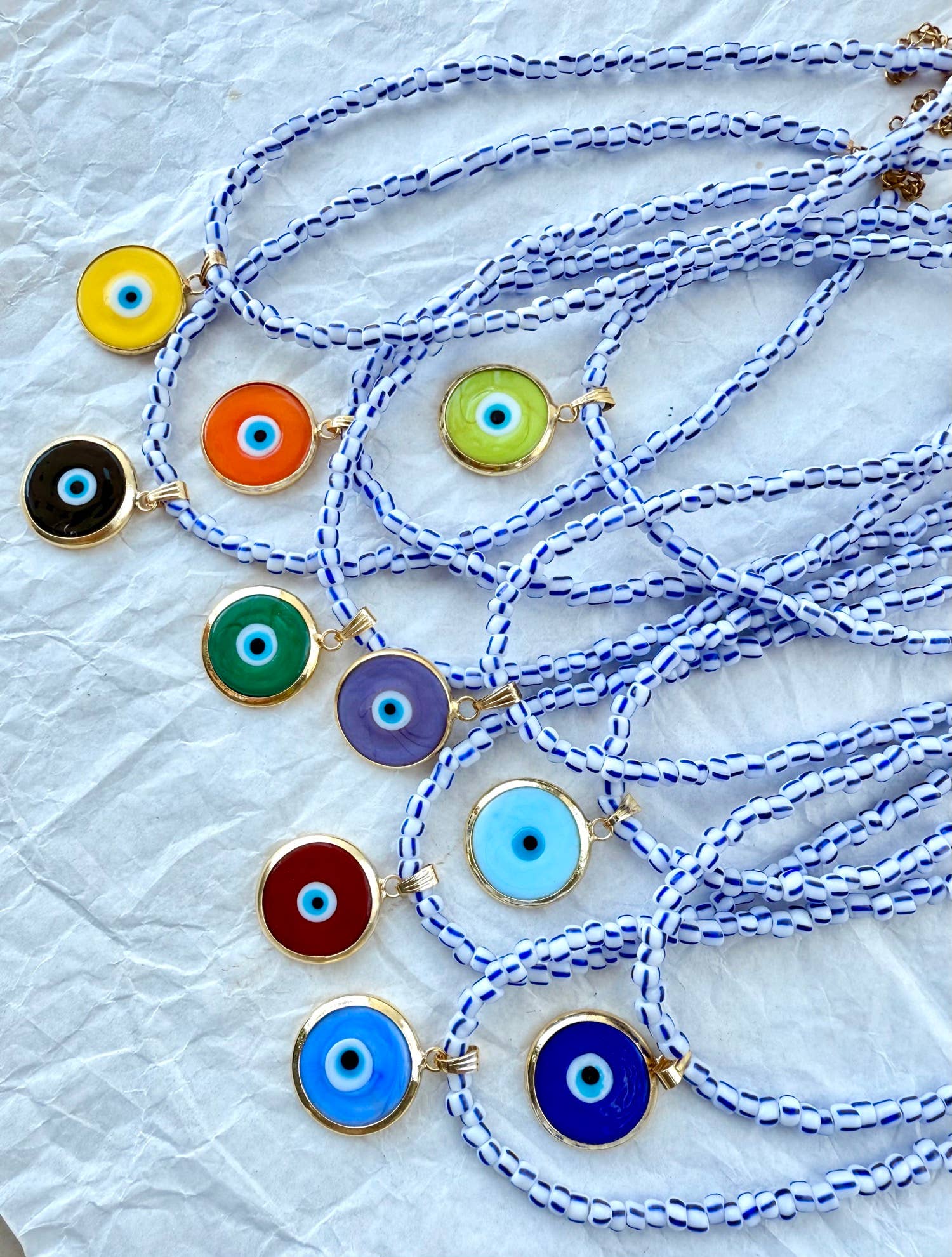 Goupi - Wholesale Pendant/Charm Necklace - Greek colored beaded necklace with colorful glass eye charm2