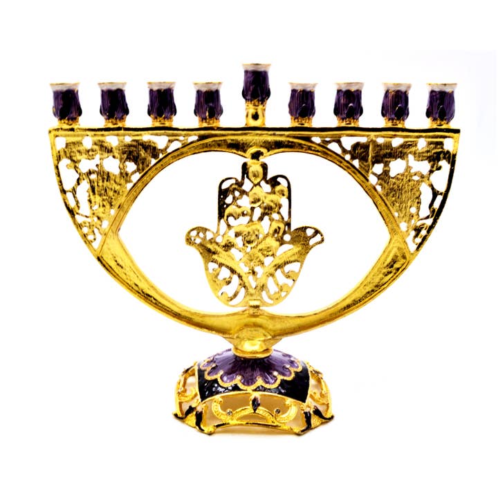 Ciel Collectables - Vente Menora - Menorah avec la main de Hamsa. Fabriqué avec des cristaux Swarovski et émaillés2