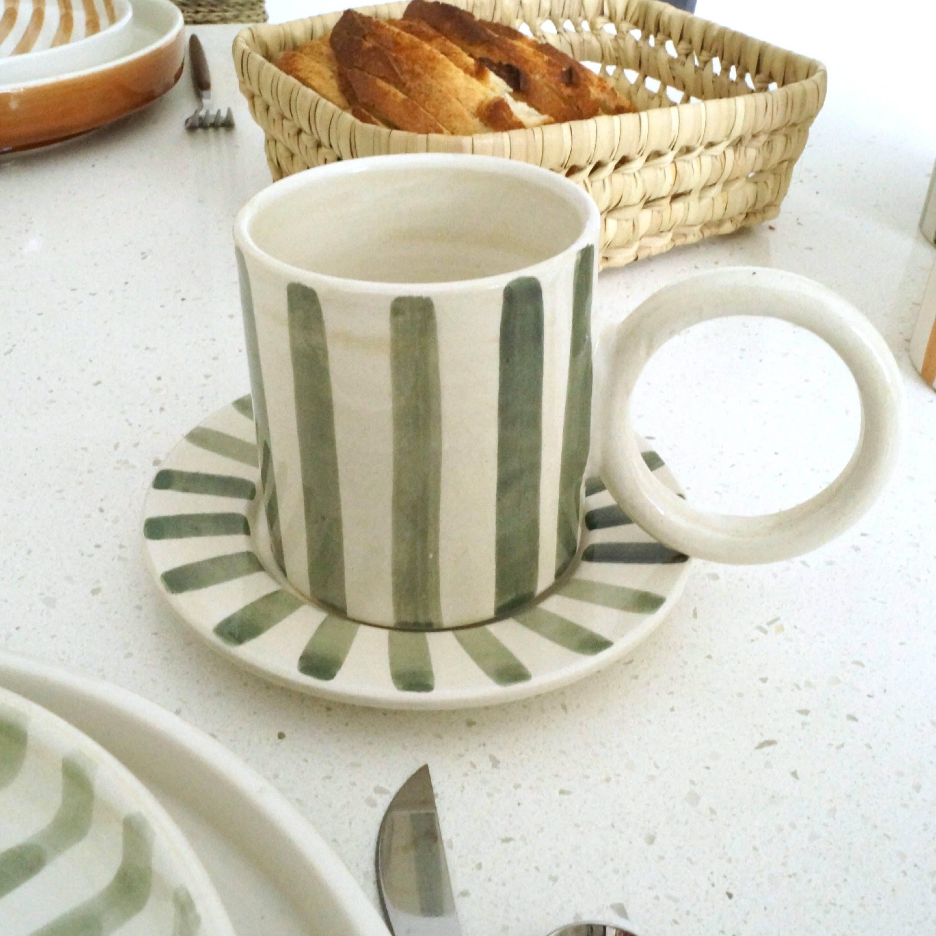 Bohome Living - Vente Tasse à café - Ensemble tasse et sous tasse à rayures - RAVAYA1