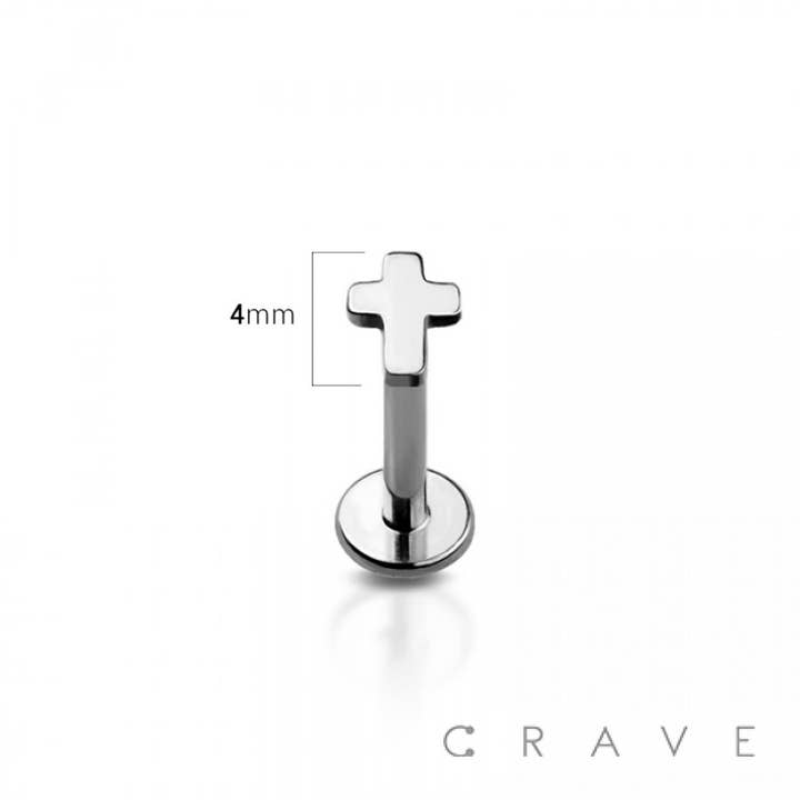 CRAVE BODY JEWELRY - Wholesale Stud/Post Earrings - CROSS IMPLANT GRADE TITANIUM THREADLESS PUSH IN LABRET2