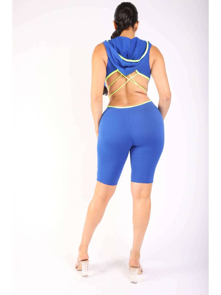 K Too - Wholesale Romper - Women's - Semi Zip-Up Spaghetti Line Hoodie Romper6