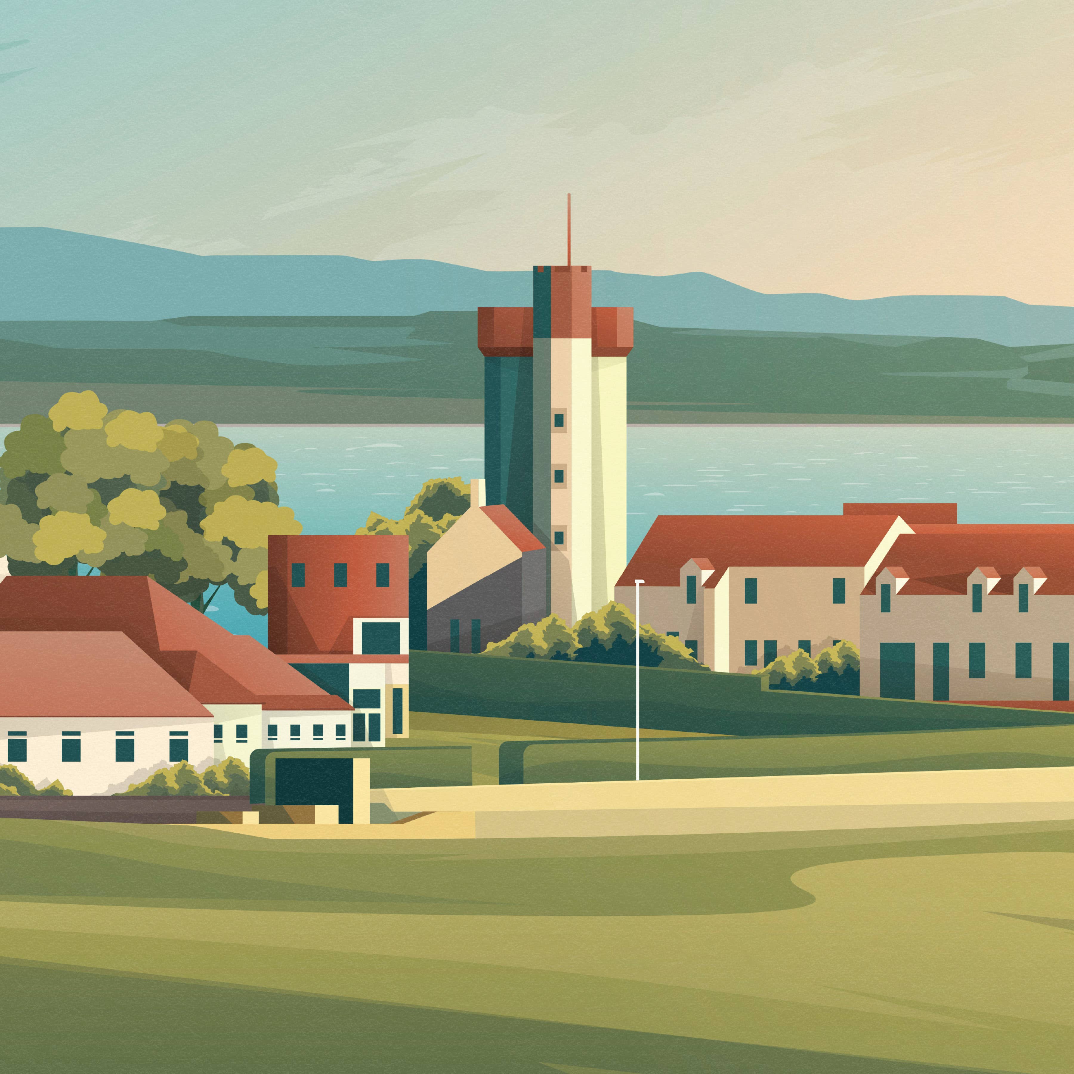 Printagonist - Wholesale Art Print - Bo'Ness Print, Scotland Travel Poster, Borrowstounness Illus3