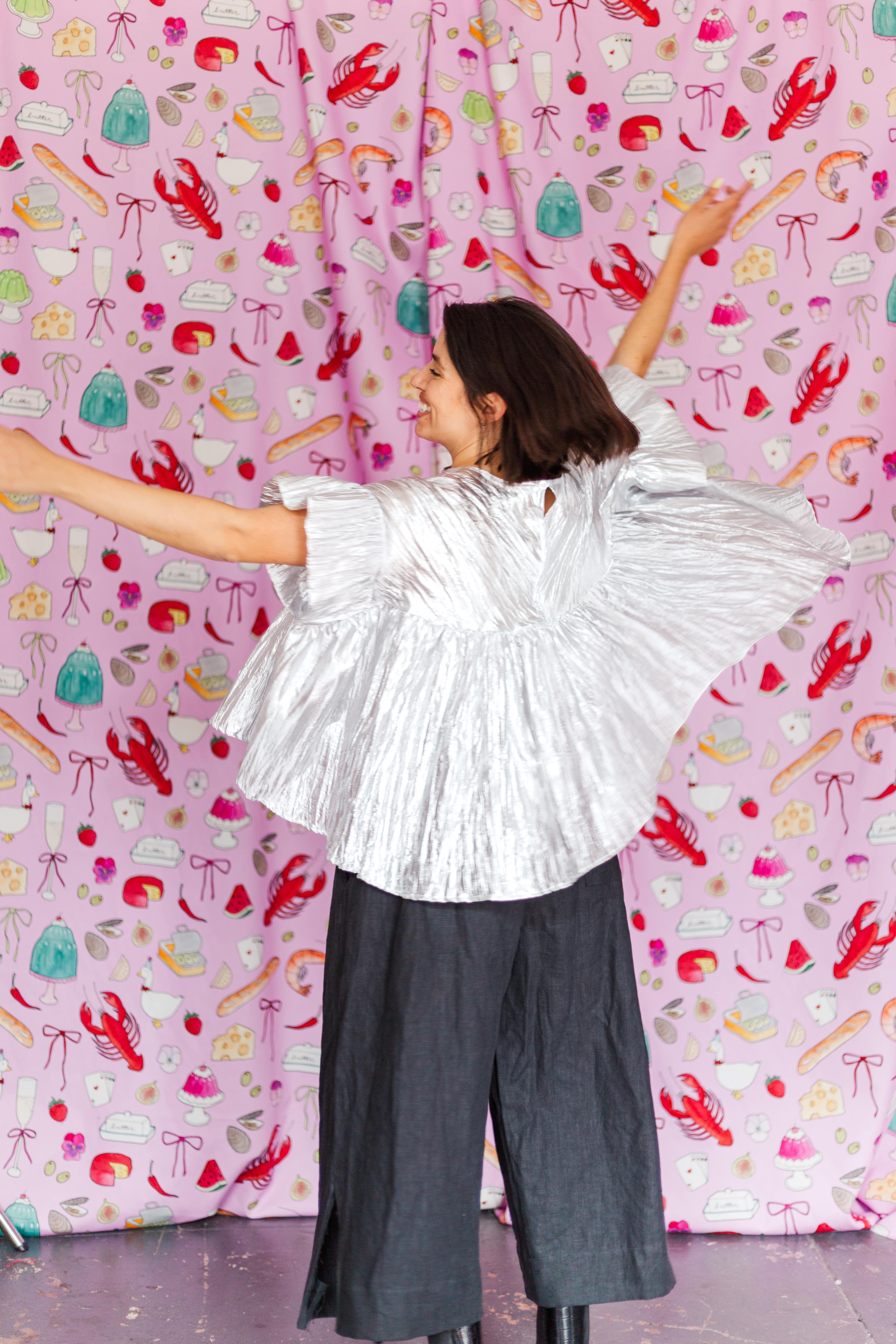 Nettle Studios - Wholesale Blouse - Women's - Size-Inclusive Plus Size Womens Silver Metallic Gathered Top44