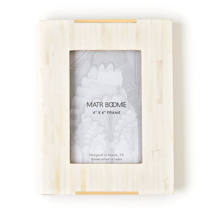 Matr Boomie Fair Trade - Wholesale Picture Frame - Mukhendu 4x6 Picture Frame - Carved Bone, Brass Accent