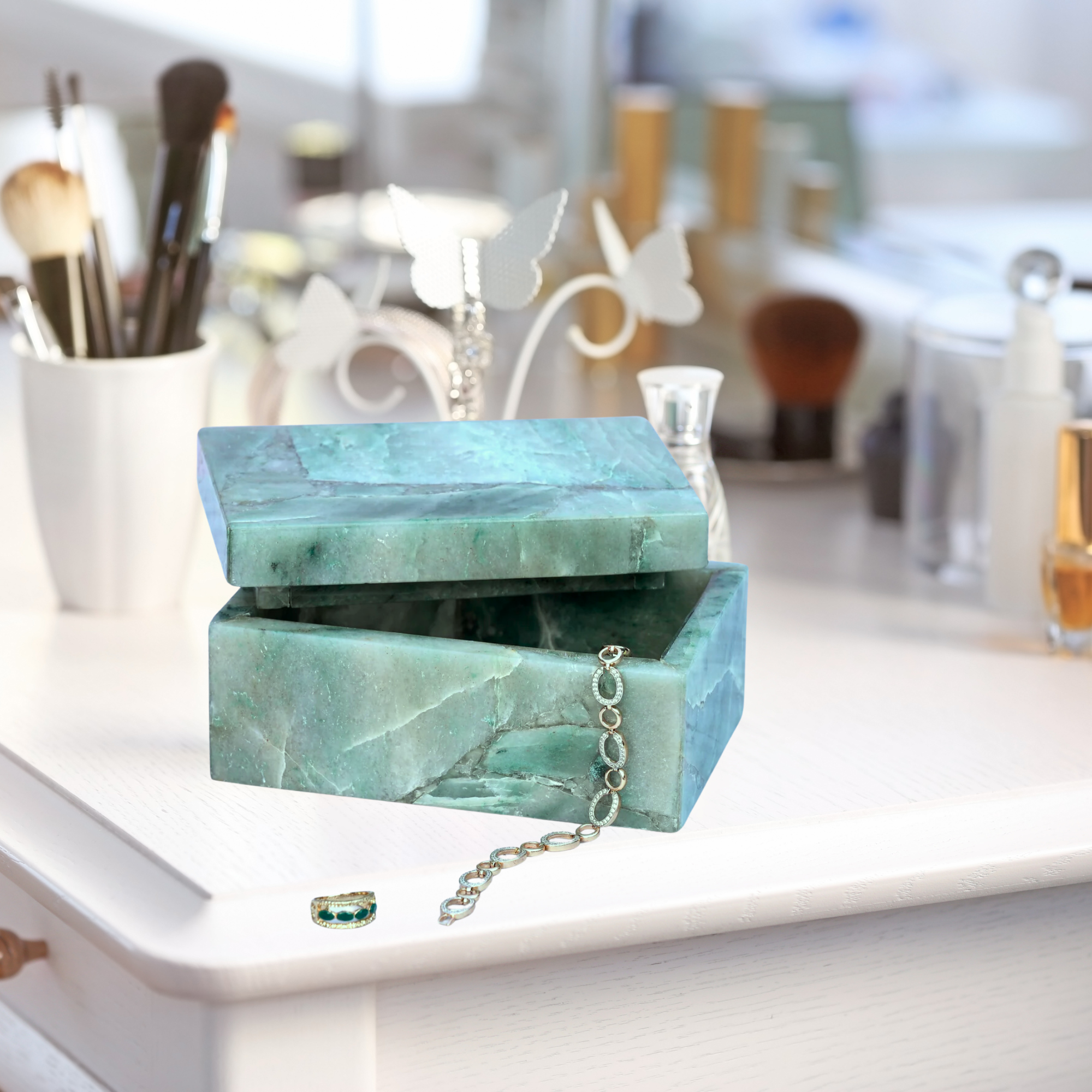 Serein Wellness – Organizador/caixa de joias por atacado – Caixa de Aventurina Verde Pedra Preciosa Caixa de Bugigangas de Cristal2