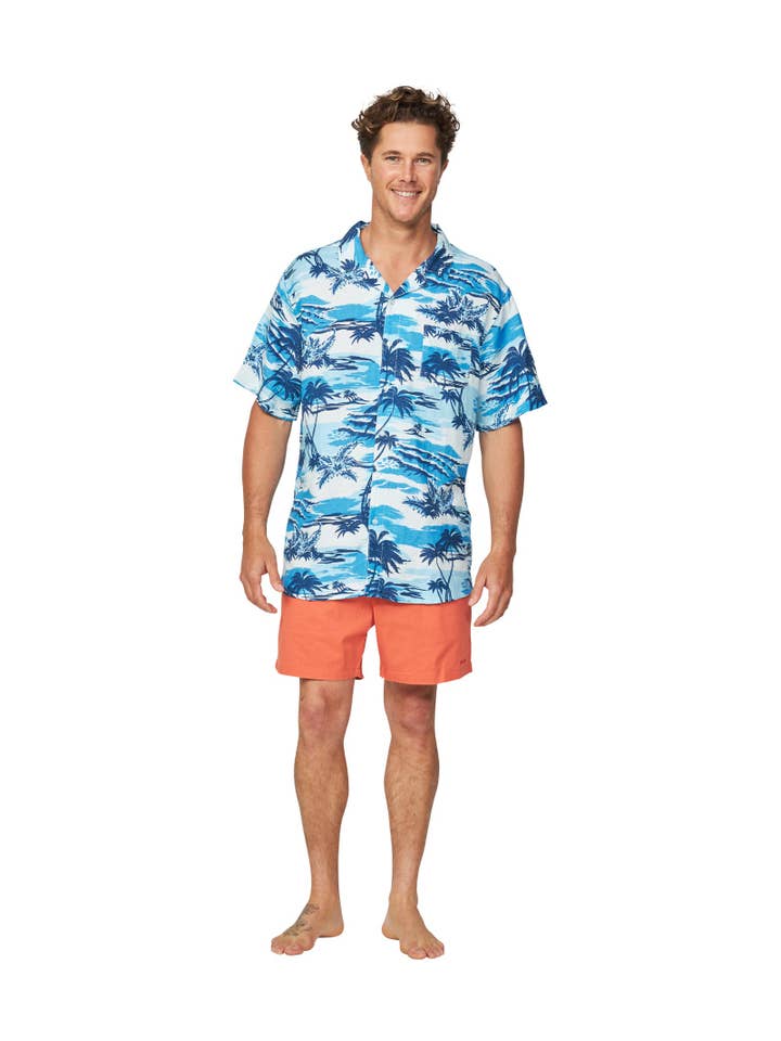 Okanui - Wholesale Buttoned-down shirt – Men's - Mens - Aloha Shirt - Sun Daze - Blue4