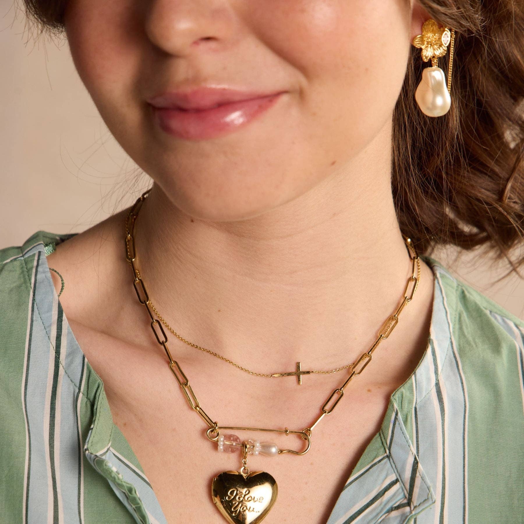 Nickel and Suede - Wholesale Pendant/Charm Necklace - Gold Sideways Cross Necklace2