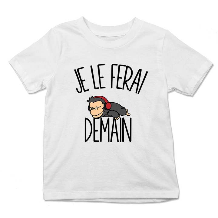 Monkey Kids Headphone T-Shirt | I Will Do It Tomorrow | Bodies Collection Funny Animals Cute for wholesale by Planetee