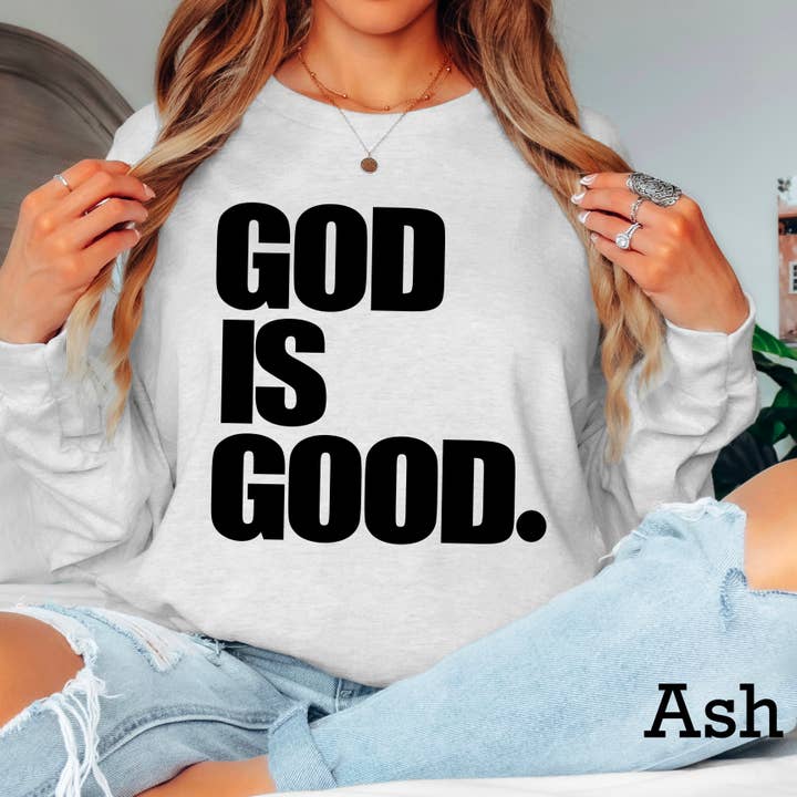 Camisola Cristã de Manga Comprida "Deus é Bom" por atacado de Shoppe SHC