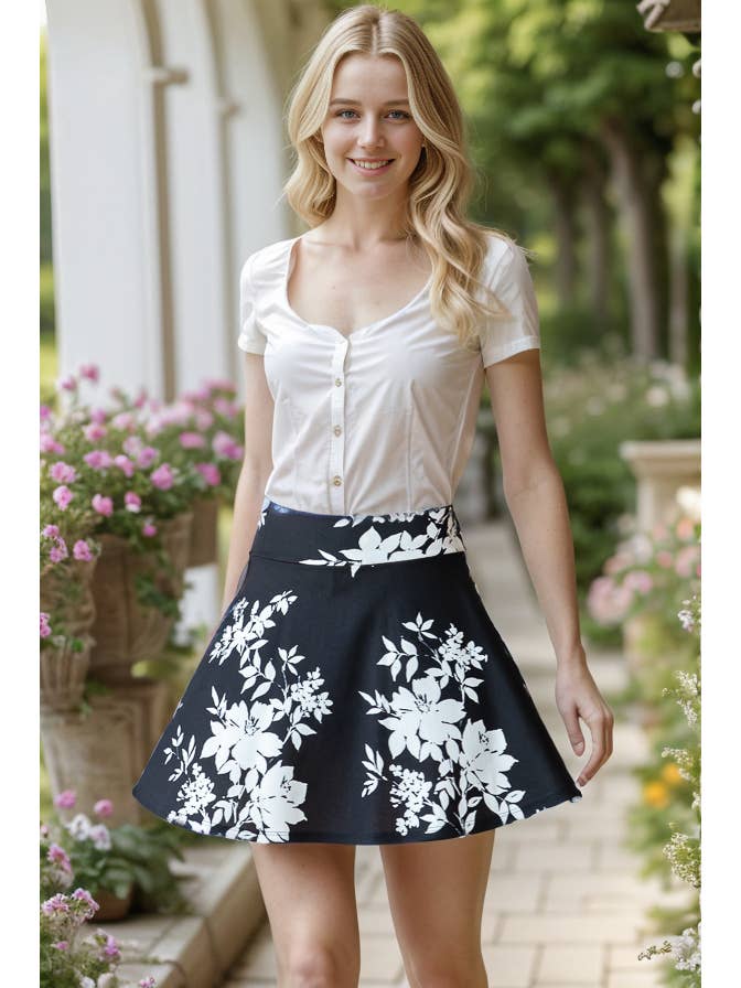 PLUS FLORAL SKIRT WITH WAISTBAND for wholesale by Pink Irene Wholesale
