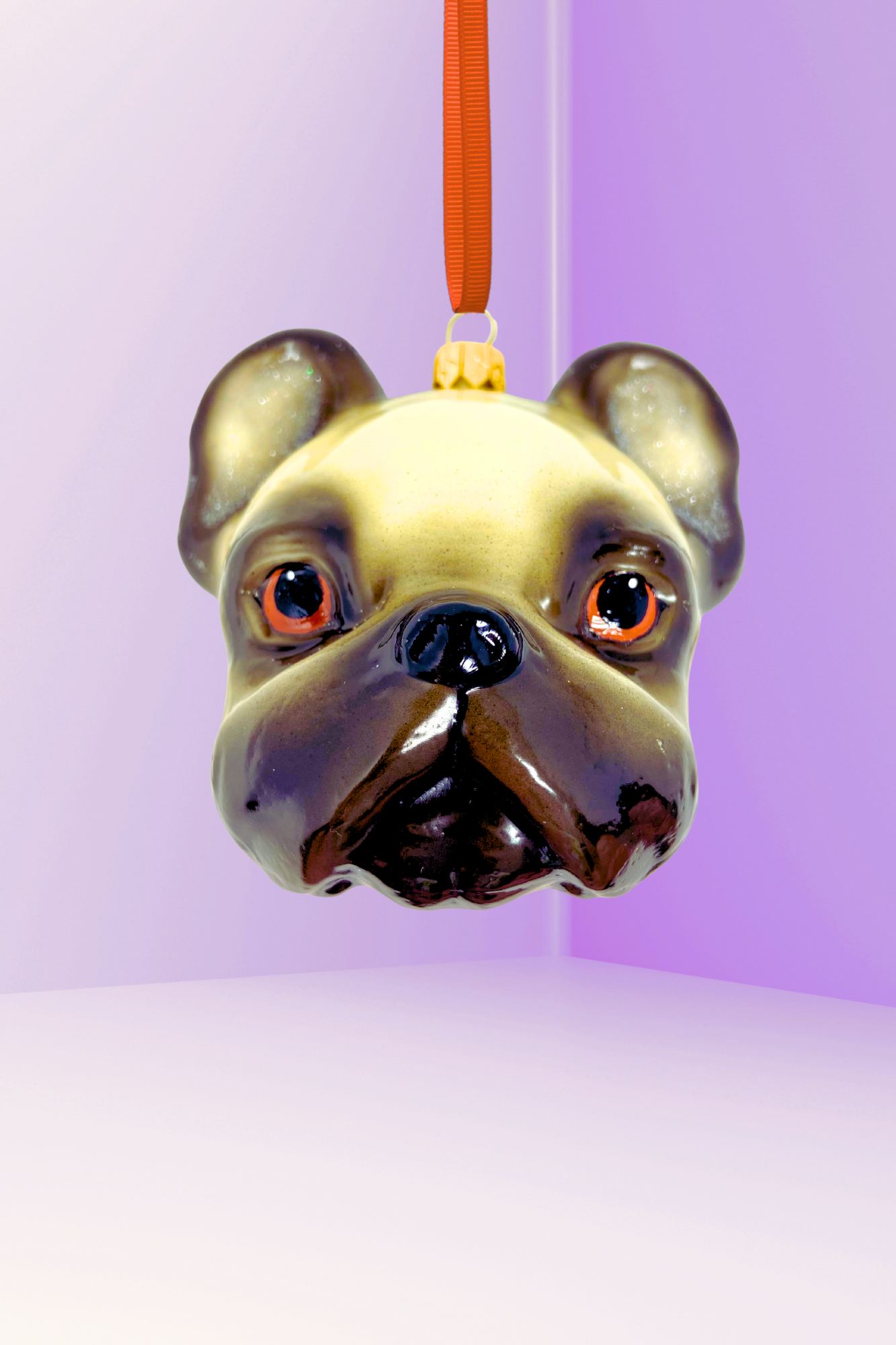 Kenzies of London - Wholesale Ornament - Frenchie Dog Head Glass Christmas Ornament French Bulldog D0