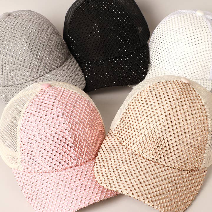 Rhinestone Net Meshed Back Baseball Cap for wholesale by Fashion City
