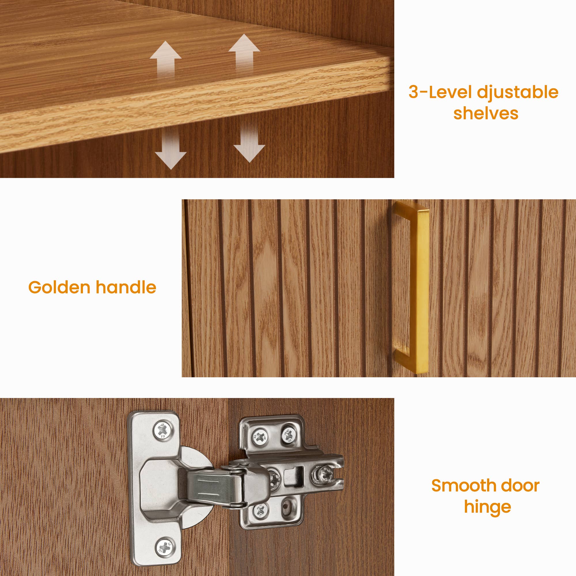 Heynemo - Wholesale Cabinet - 60'' Large Buffet Cabinet with Storage, Fluted Sideboard 6