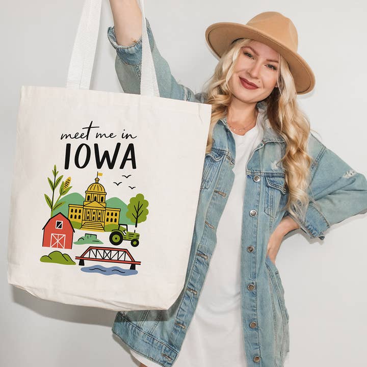 Meet Me In Iowa Tote Bag for wholesale by Lucky Luna Apparel