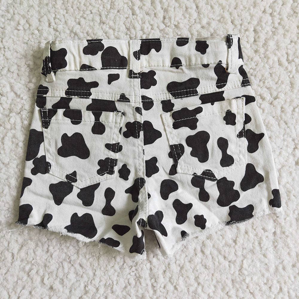 Aier Wholesale - Wholesale Shorts - Kids - Baby Girls cow print summer denim shorts1