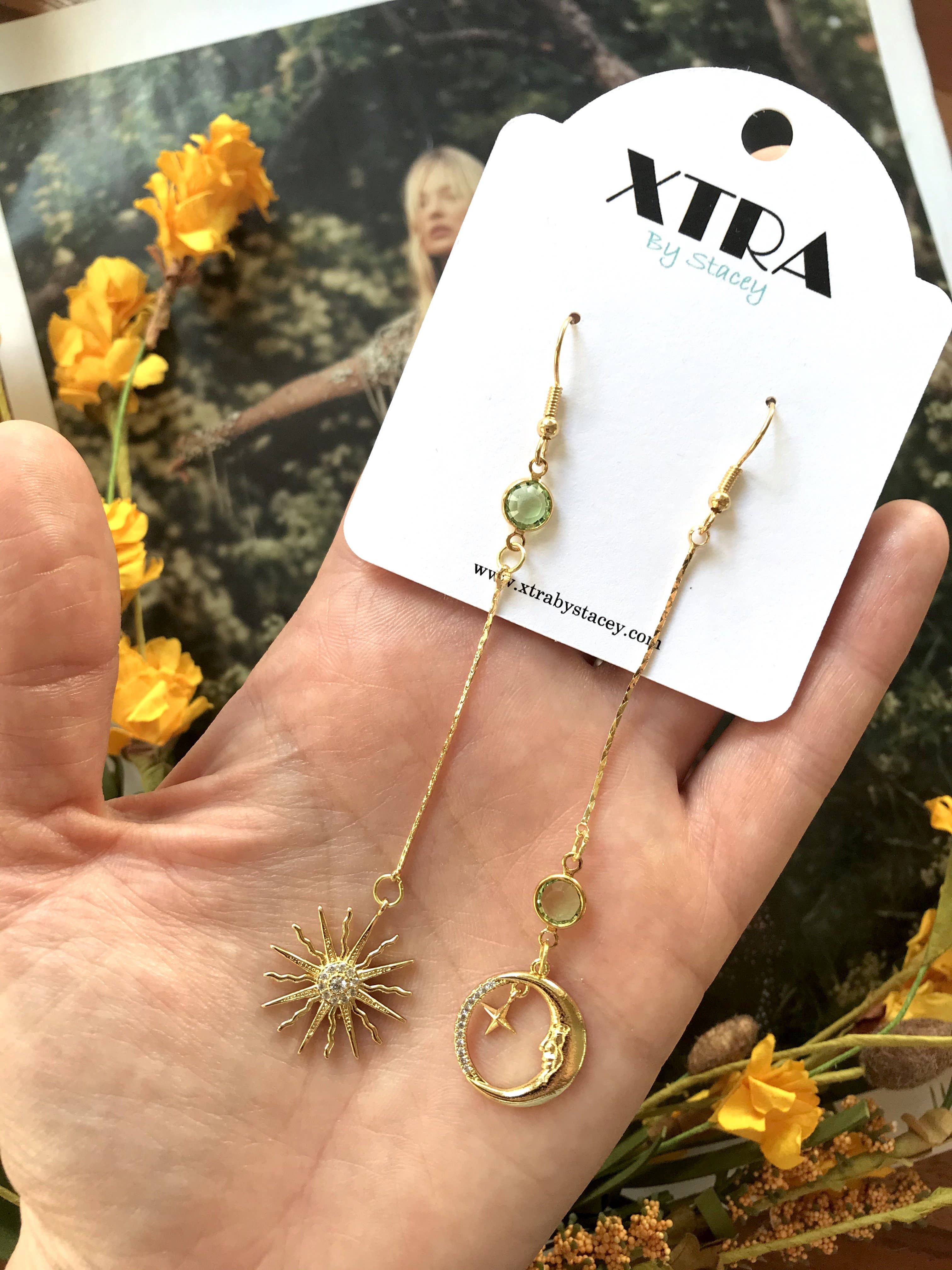 XTRA by Stacey - Wholesale Dangle Earrings - The Sun and Moon Earring - 12 Birthstone Options3