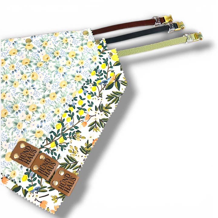 Adjustable Leather Strap Dog Bandana With Gold Hardware & Interchangeable Prints (Copy) for wholesale by HÜND HAUS
