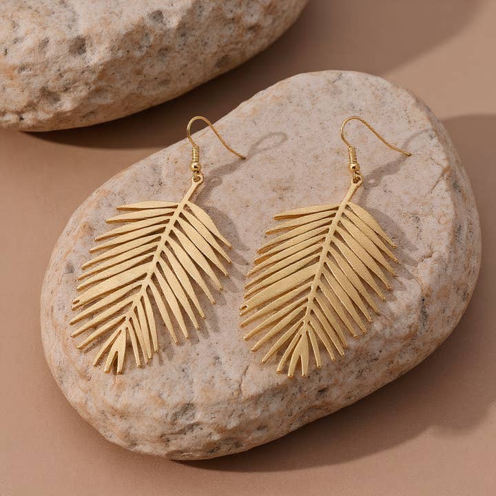 Revelari - Wholesale Dangle Earrings - Gold Palm Leaf Earrings2