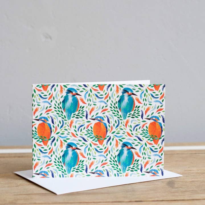 Bright Kingfisher Notecard for wholesale by Kate Slater