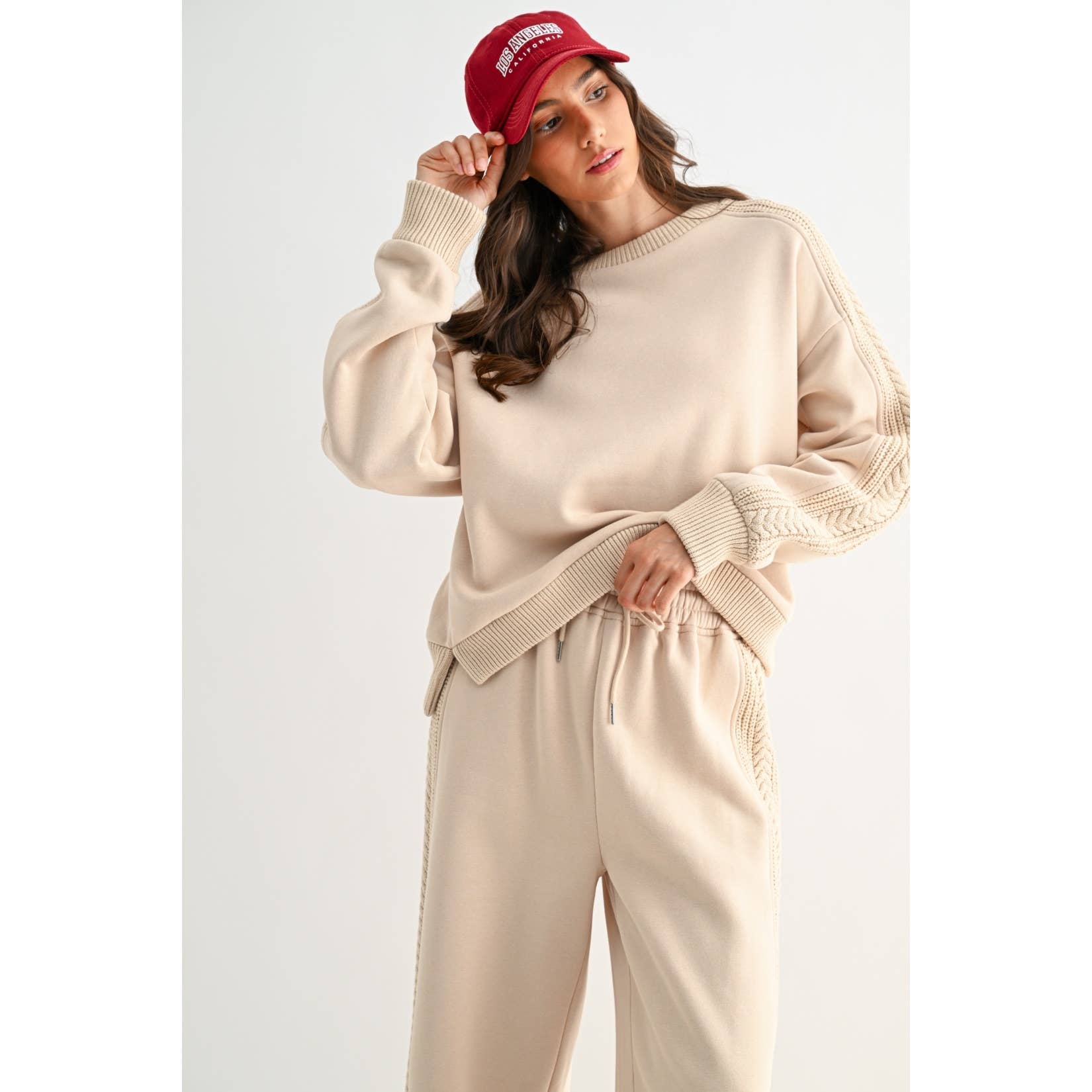 Camellia – wholesale Tops set – Women's – CS10248E CABLE KNIT TRIM OVERSIZED LOUNGE SET2