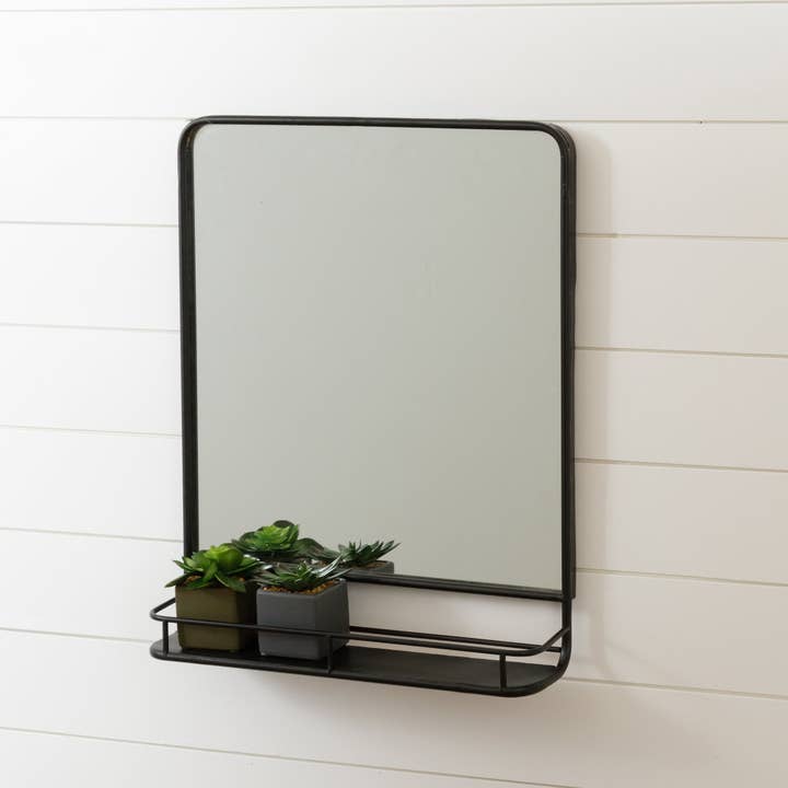 Audrey's Home & Gift – wholesale Wall mirror – Black Pharmacy Mirror with Shelf (PC)