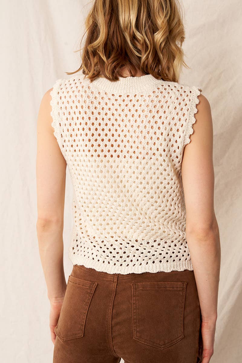 En Crème - Wholesale Sweater Vest - Women's - Sleeveless Crochet Sweater Vest Top3